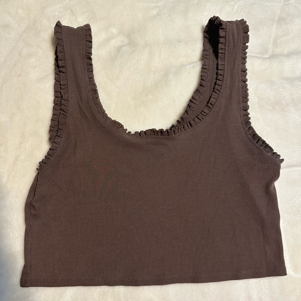 American Eagle Ruffle Strap Cropped Tank Top